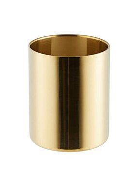 Gold Stainless Steel Pen Holder Desk Organizer Makeup Brush Cup Cylinder Desktop